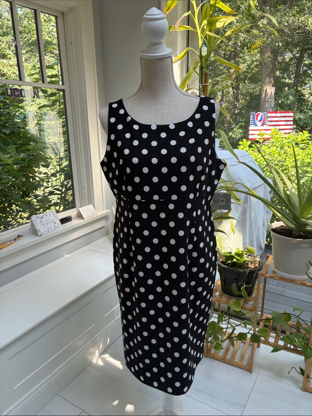 Kasper Black and White Polka Dot Sleeveless Sheath Dress